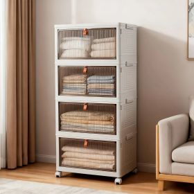 92 Qt Stackable Storage Bins with Lids and Wheels, 4 Tier Folding Storage Box with Doors