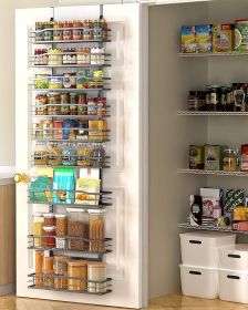 9-Tier Over The Door Pantry Organizer, Pantry Organization and Storage, Black Hanging Basket Wall Spice Rack Seasoning Shelves