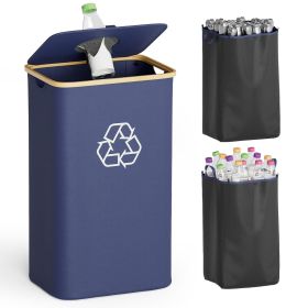 Recycling Bin for Kitchen 26 Gallon, 100L Recycle Bin with Lid and 2 Reusable Inner Bags, for Bottle Can Glass Plastic Stickers, Blue