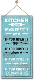 Hanging Kitchen Rules Wood Decor Sign, Rustic Kitchen Wooden Signs, Printed Wood Wall Art Sign, Kitchen Door Rules Rustic Sign
