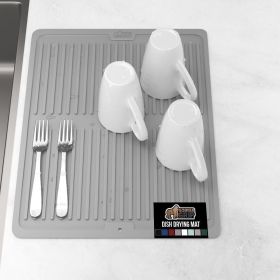 100% BPA-Free Patented Silicone Dish Drying Mat for Kitchen Counter, Water Catching Ribbed Design, Easy Clean Waterproof Sink Liner, Heat Resista