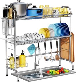 Stainless Steel 2-Tier Over The Sink Dish Drying Rack with Utensil Holder, Large, for Kitchen Counter
