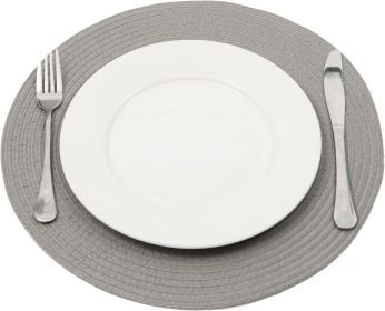 Round Braided Placemats Set of 6 Thick Fabric Circle Grey Place Mats Woven Table Mats for Dining Tables 15 inch (Gray, 6)