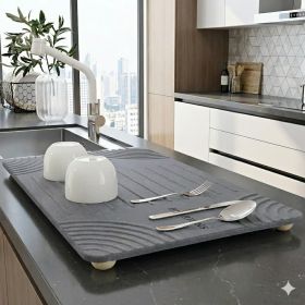 Large Diatomaceous Earth Stone Dish Drying Mat - 24" x 16" Quick Dry Non-Slip Food Grade Fast Absorbent Quartz-Enhanced Rapid Water Absorbing Cou