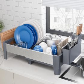 Expandable Dish Drying Rack, Stainless Steel Dish Rack with Aluminum Frame, Dish Drainer for Kitchen Counter