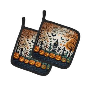 Papel Picado Skeletons Spooky Halloween Pair of Pot Holders Kitchen Heat Resistant Pot Holders Sets Oven Hot Pads for Cooking Baking BBQ