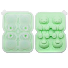 1pc Cute Teddy Bear Ice Cube Making Mold; Splash-proof And Easy To Fall Off; For Refrigerator With Container; Cute Bear Ice Cube Tray; To Make Fr (Color: 4 Bear Ice Cubes - Green)