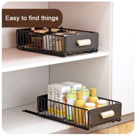 Drawer shelves, multi-functional pull-out storage rack, storage cabinet slide drawer basket for easy access (Color: black)